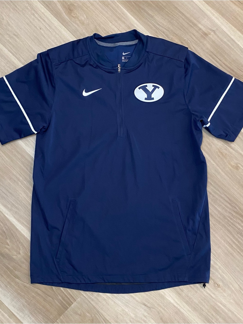 Nike BYU Cougars Shirt Mens Medium Blue Short Sleeve Quarter Zip Windbreaker